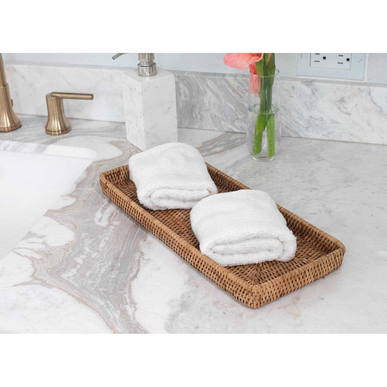 Rattan Vanity Decorative Tray, Honey Brown