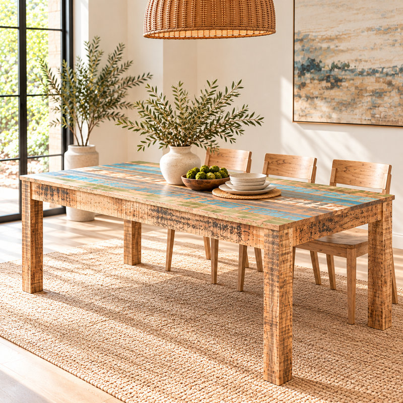 Natascha Mango Rectangular Solid Wood Top with Solid Wood Base Dining Table, 30" H x 60" W x 36" D