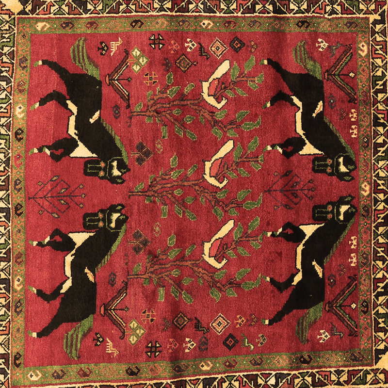 Tapis oriental brun tissé à la machine, Carré 8 pi