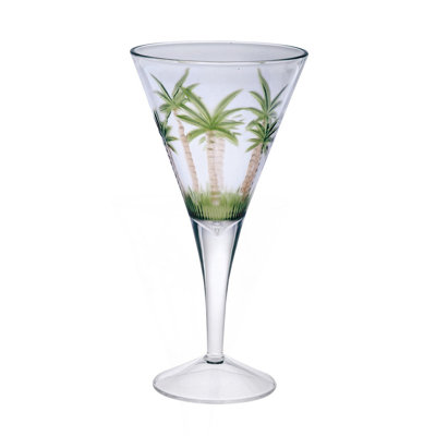 Palm Tree V Shaped Plastic Wine Glasses Set Of 4 (14Oz), BPA Free Acrylic Wine Glass Set, Unbreakable Red Wine Glasses, White Wine Glasses