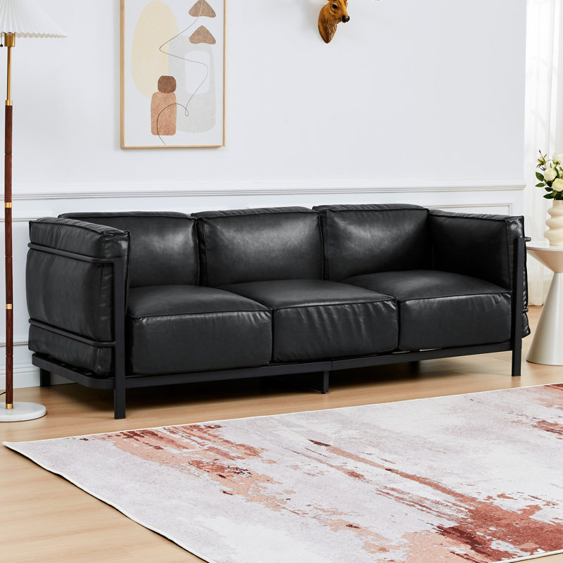 83.46" Wide Square Arm Sofa, Black