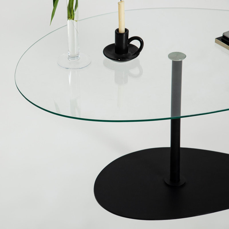 Table basse moderne avec plateau 100% verre trempé, 35,4 x 15,7 x 23,6 pouces | Pieds élégants en métal, finition transparente et noire | Démonté pour un assemblage facile, parfait pour les espaces de vie contemporains et la conception de fantaisie