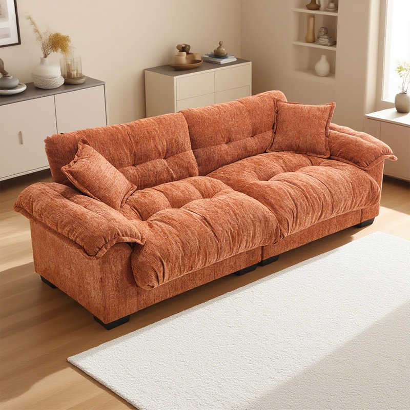 90.55" Modern Chenille Deep Seat, cloud Couch Sectional With Pillows, Orange