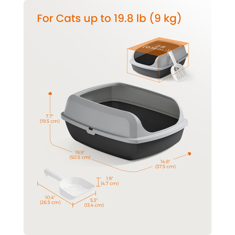 Polypropylene Litter Box, 19.5cm H x 37.5cm W x 50.5cm D, Grey