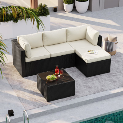 3-Seat Wicker Modular Patio Sectional with Ottoman & 4-Inch Cushions