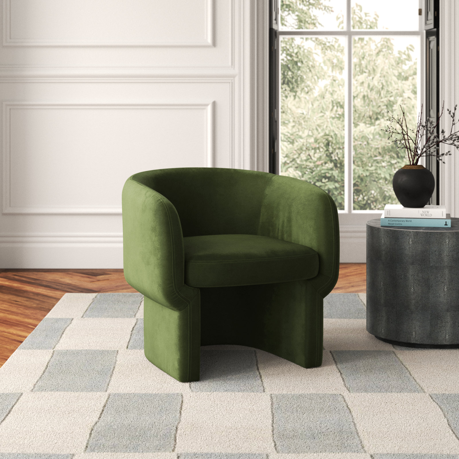 Cambry Upholstered Barrel Chair, Forest Green