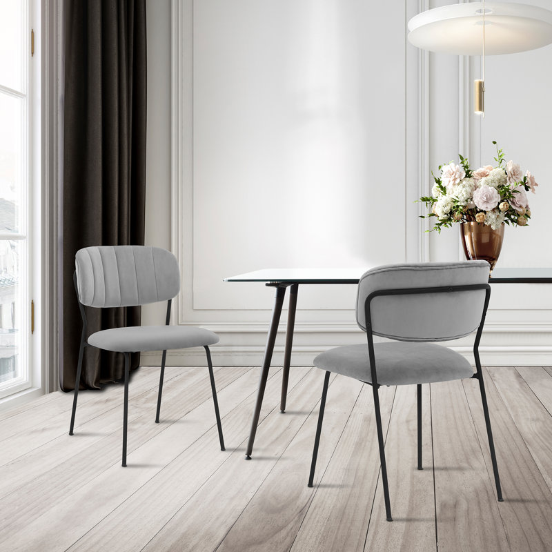 Ensemble de chaises de salle à manger modernes en velours gris, base en métal pour la cuisine et la salle à manger