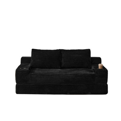 Canapé-lit Corduroy, canapé-lit 2 en 1 pliable en boîte avec 2 porte-gobelets et poches latérales