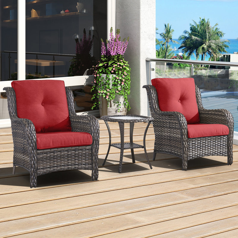 Schutt 2 - Person Patio Conversation Set with Cushions, Gray, Red