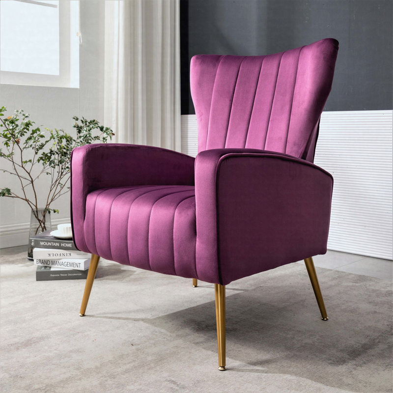 Fauteuil d'appoint à oreilles en velours, Mauve