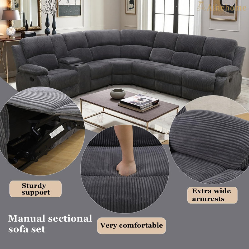 Canapé modulaire inclinable en tissu Corduroy, Gris