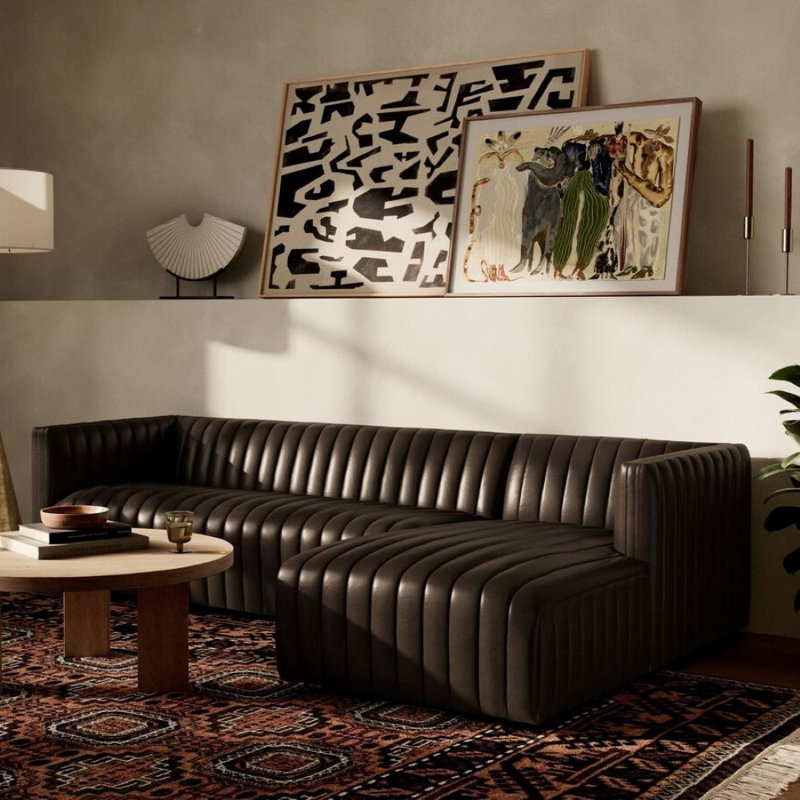 Brandt Upholstered L-Shaped Sectional, Deacon Wolf Genuine Leather, Right Hand Facing, 26.5" H x 105" W x 64" D