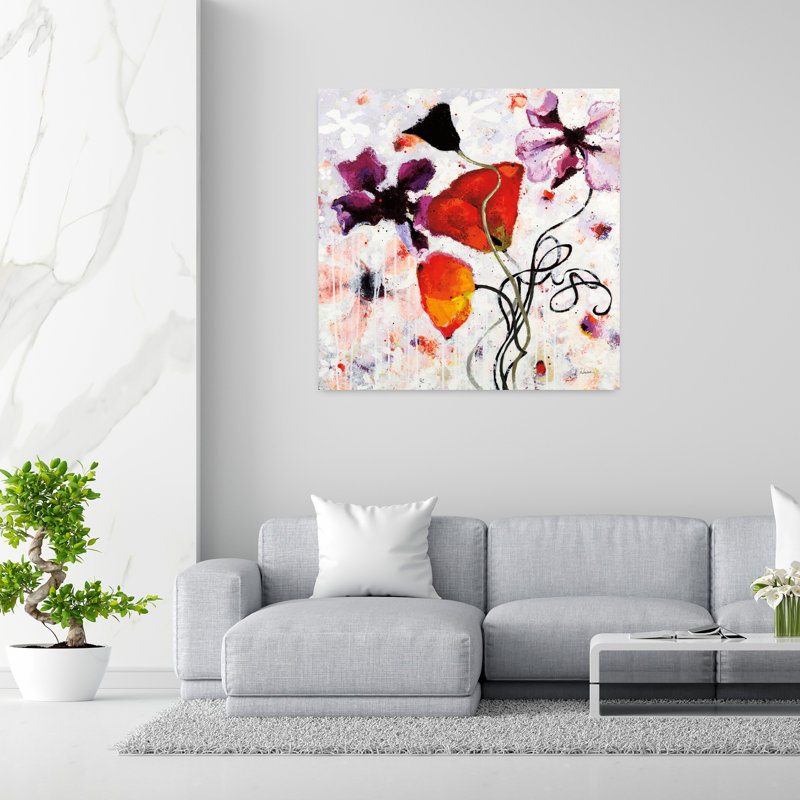 Art contemporain abstrait du coquelicot noir, H 48 po x l 48 po