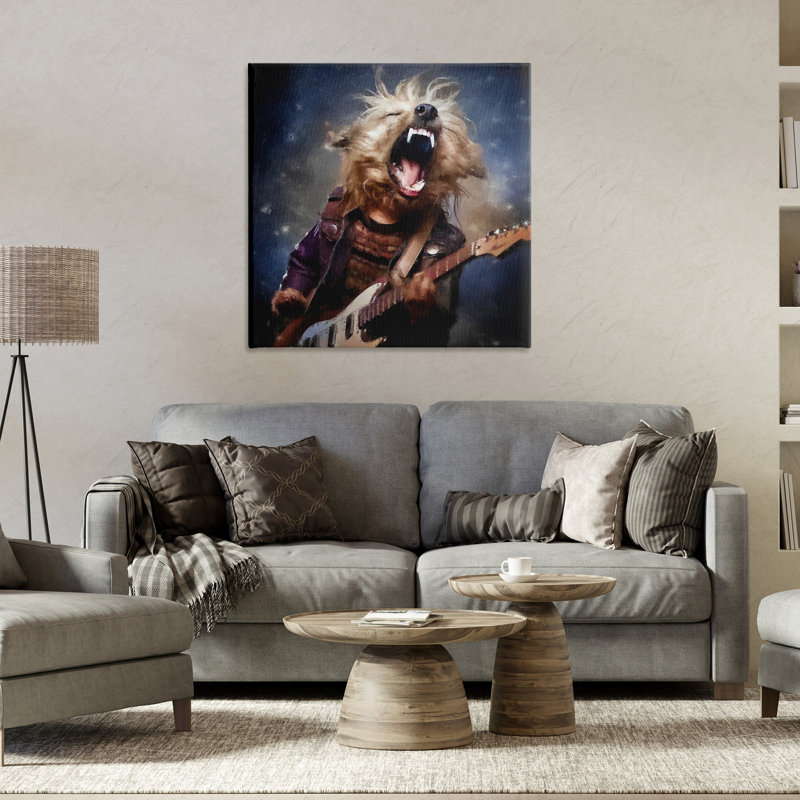 «Fun Musician Terrier», art mural sur toile par Sean Parnell, H 30 po x l 30 po
