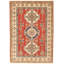 Tapis décoratif en laine rouge/beige en laine de conception unique 4 pi x 5 pi 9 po noué à la main New Age Finest