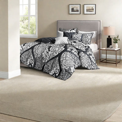 Ensemble de literie pour très grand lit de qualité supérieure, satin de coton, design élégant en noir et blanc pour une maison moderne