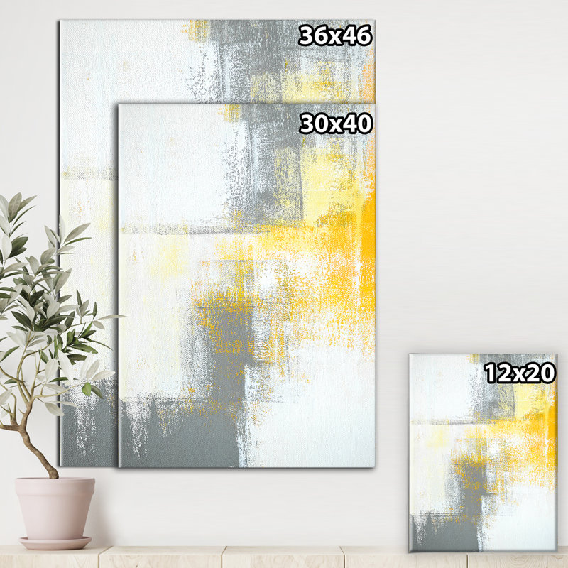 «Gray and Yellow Blue Abstract», reproduction d'art sur toile, H 40 po x l 30 po x P 1,5 po, Toile tendue