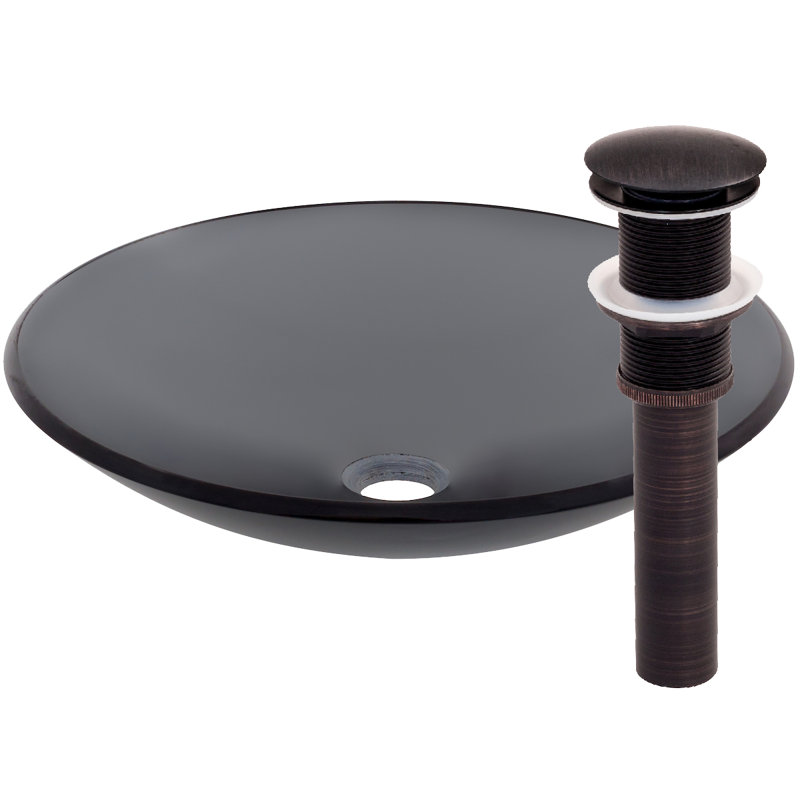 Novatto 18'' Black Glass Circular Bathroom Sink, Oil Rubbed Bronze