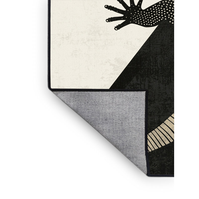 Tapis à motif géométrique rustique moderne brun Oryn Gila lavable à la machine - reliure noire, 6 X 9
