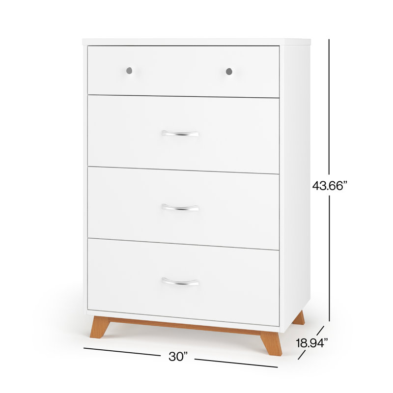 White and Natural Mid-Century 4-Drawer Nursery Chest