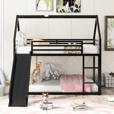 Lit superposé simple en métal noir avec attrait intérieur - et coffre-fort noir, élégant et pratique