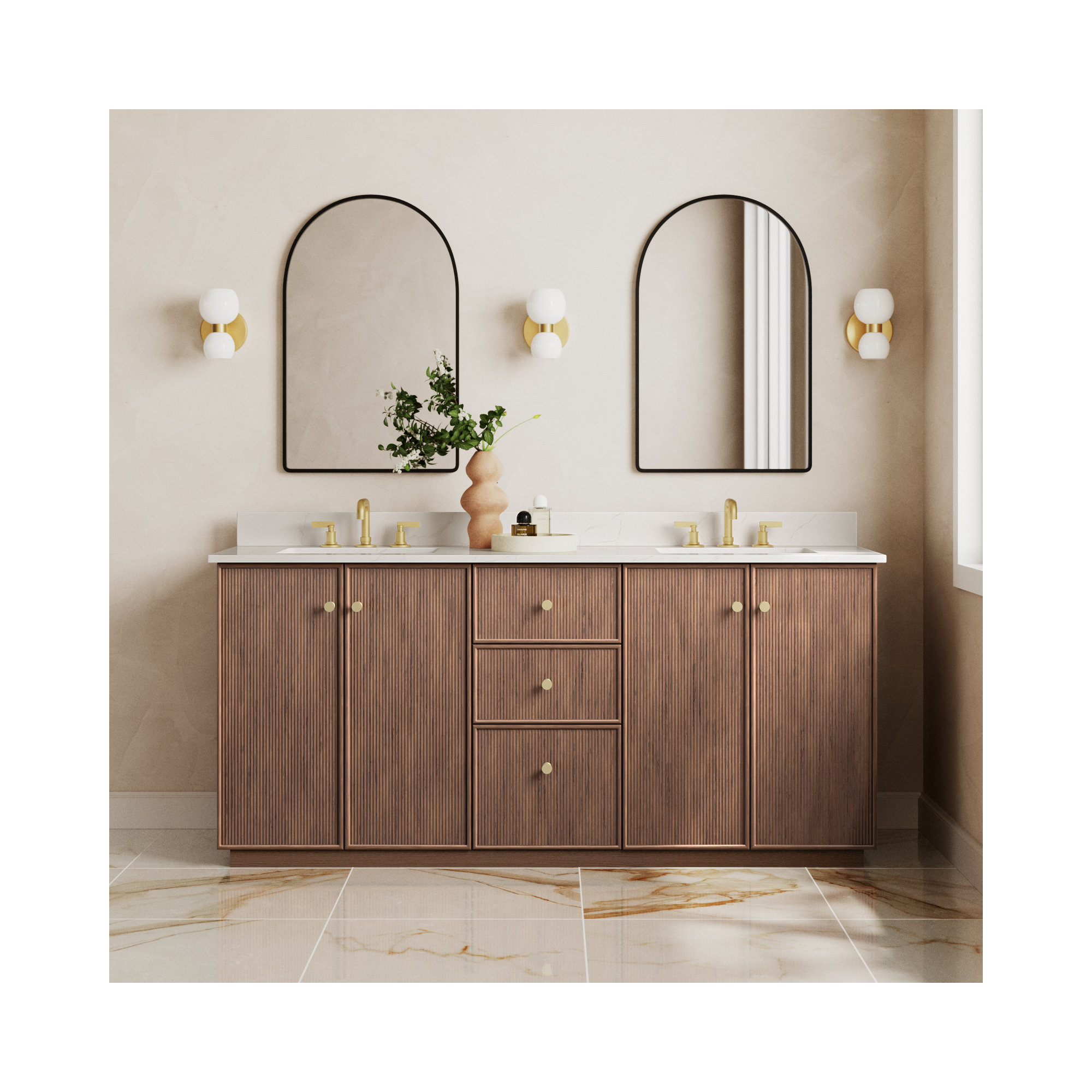 Amella 72'' Double Bathroom Vanity, Dark Brown Oak