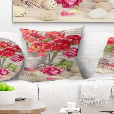 Tulip Flowers and Easter Eggs - Floral Printed Pillow