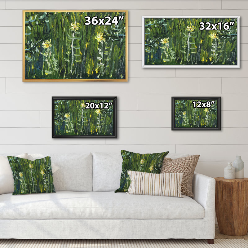 Herbe et fleurs de forêt variées - art mural traditionnel sur toile, H 16 po x l 32 po x P 1,5 po