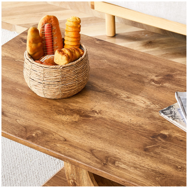 Modern simple luxury rectangular coffee table in wood colour. The computer desk. The game table