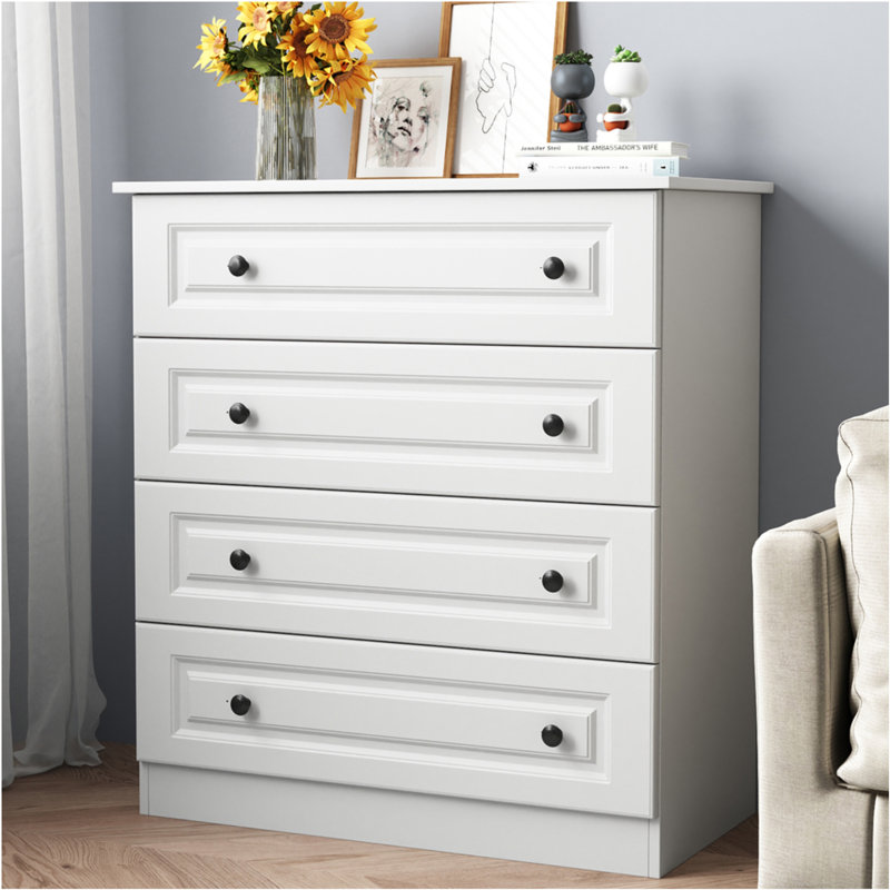 Commode à 4 tiroirs, commode à tiroirs et commode en bois de 29,5 po de largeur, blanc (ensemble de 2), Blanc