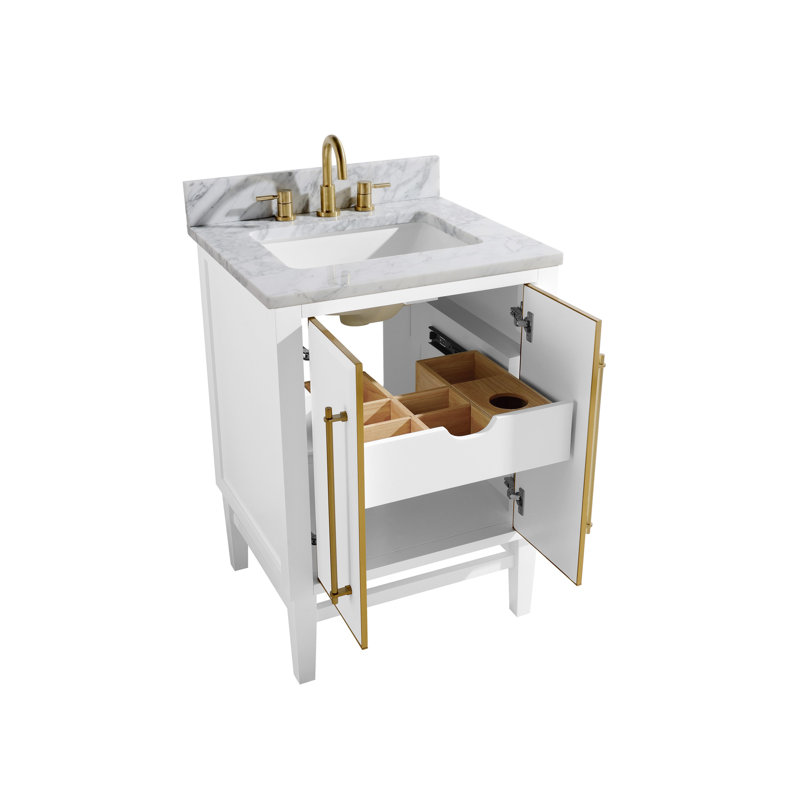 Mason 24" Single Bathroom Vanity with Carrara Marble Top, Carrara White, Matte Gold, White