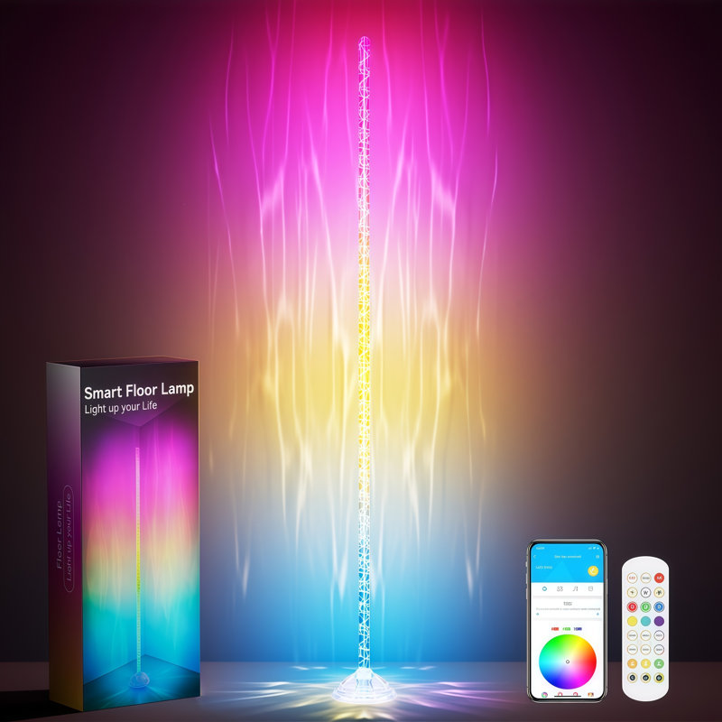 Lampe sur pied RGBIC Crystal, lampe sur pied DEL en cuir avec fil de cuir et application de contrôle à distance, éclairage d'ambiance à couleurs changeantes synchronisé avec la musique via l'application DayBetter pour chambre, salle de jeux, salon