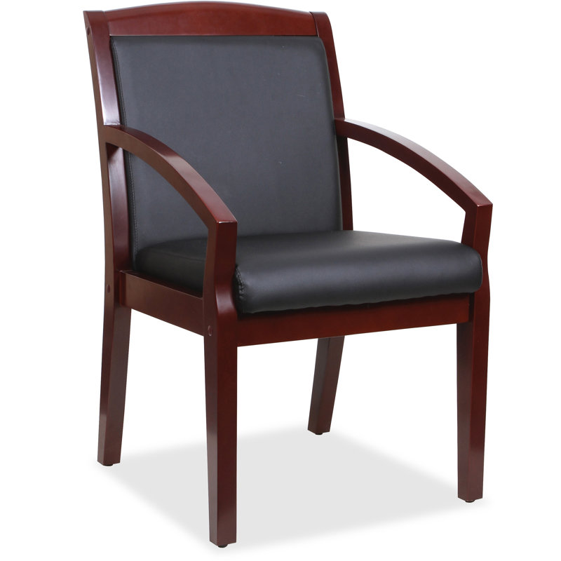 Chaise de salle d'attente en cuir 22,25 "avec structure en bois, Acajou noir