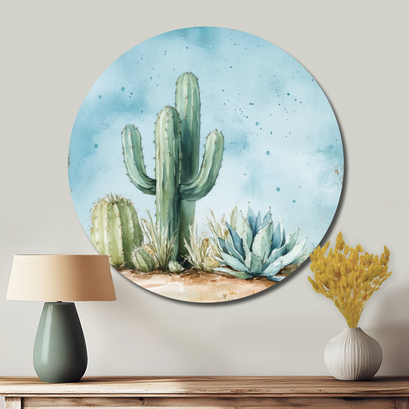 Jardin de cactus du désert - Décoration murale ronde du Sud-Ouest, impression sur métal, H 29 po x l 29 po