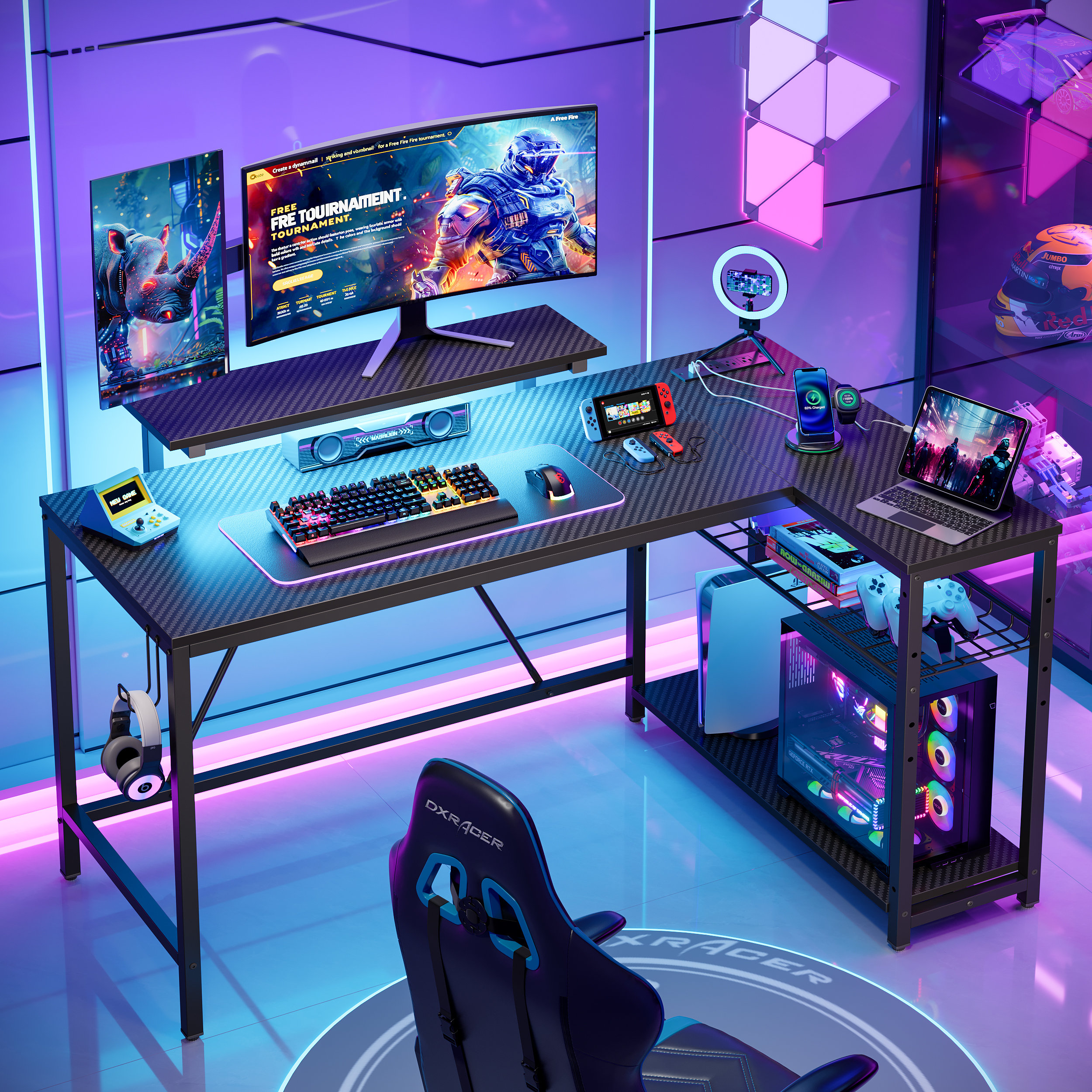 Inbox Zero Nedyo 52'' W L-Shaped Computer Desk with Power Outlet, LED
