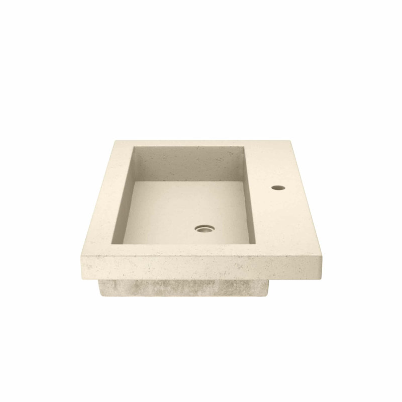 Trough Handmade Rectangular Drop-In Bathroom Sink, Sand, Single Faucet Hole