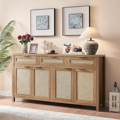 Rattan Sideboard With 4 Doors & 3 Drawers – Boho Farmhouse