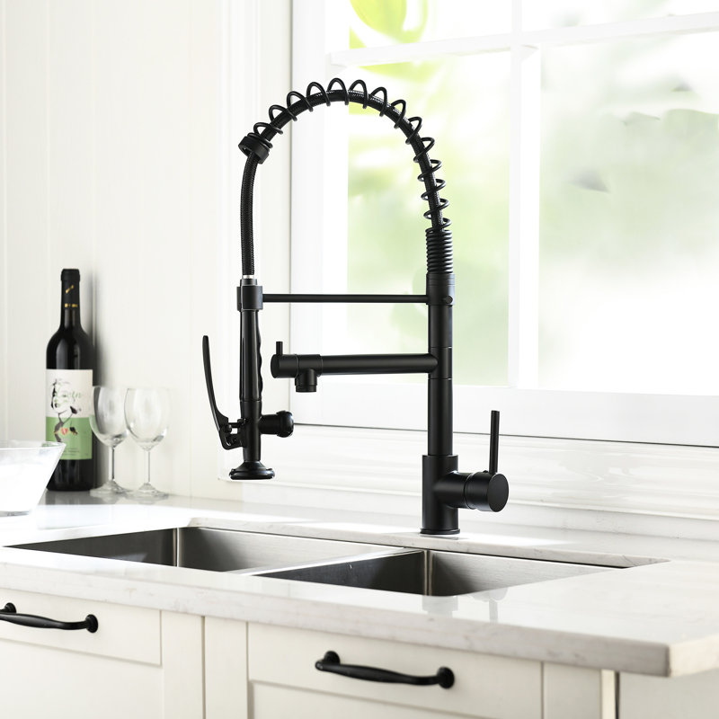 Robinet d'évier de cuisine noir et nickel avec poignée rétractable - poignée simple, eau froide chaude, antirouille, laiton chaud entièrement moderne, pivotant à 360 degrés, style contemporain pour éviers