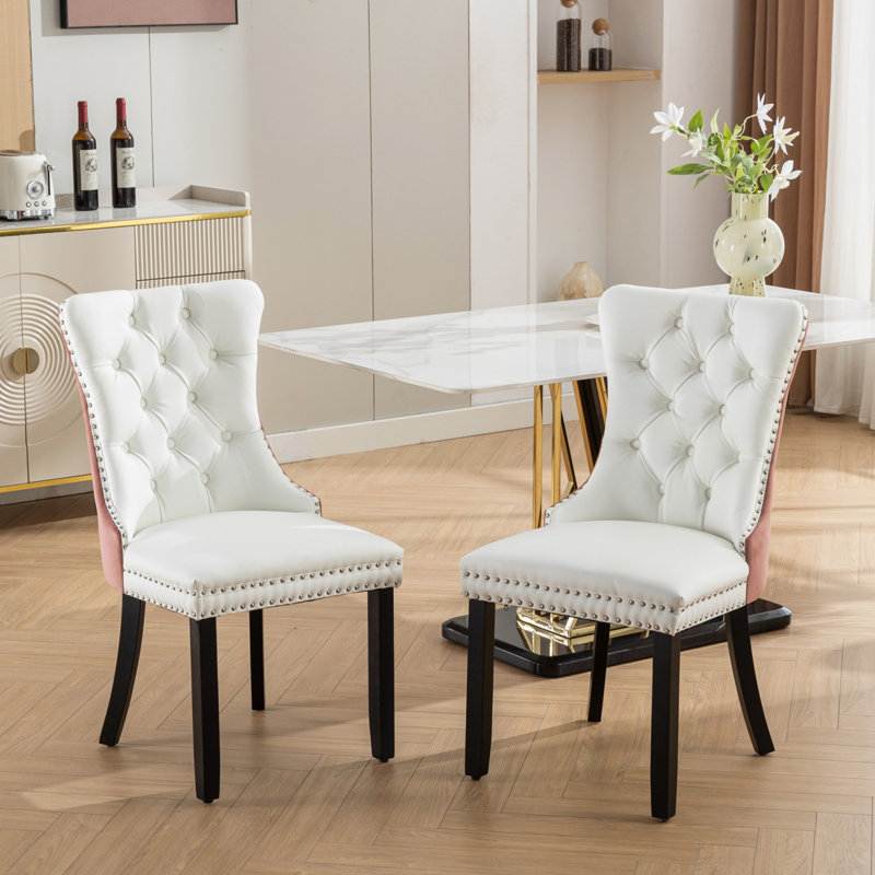 Collection Modern,High-End Tufted Solid Wood Contemporary Upholstered Dining Chair With Wood Legs,Nailhead Trim,2-Pcs Set