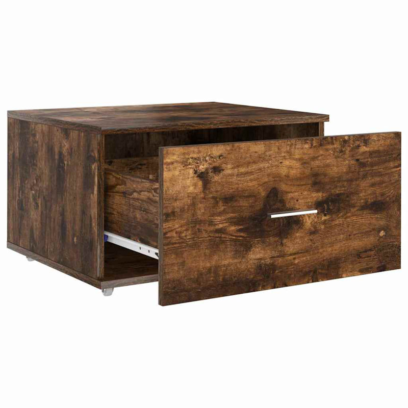 Drawer Cabinet with Wheel Storage Modern Furniture Solution Rectangular, Brown Oak