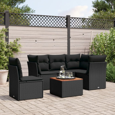  Ensemble de 6 coussins de jardin en rotin PE noir avec housses amovibles