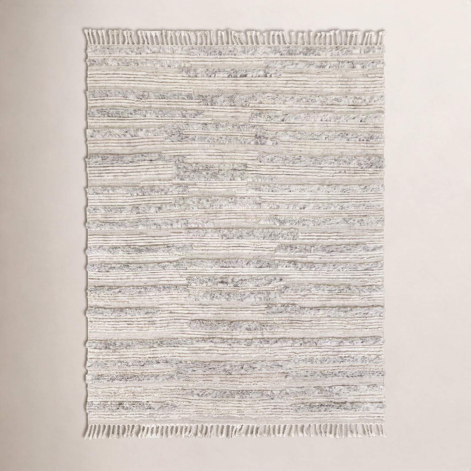 Timi Light Beige Gray Hand-Knotted Wool Rug, Rectangle 2' x 3'