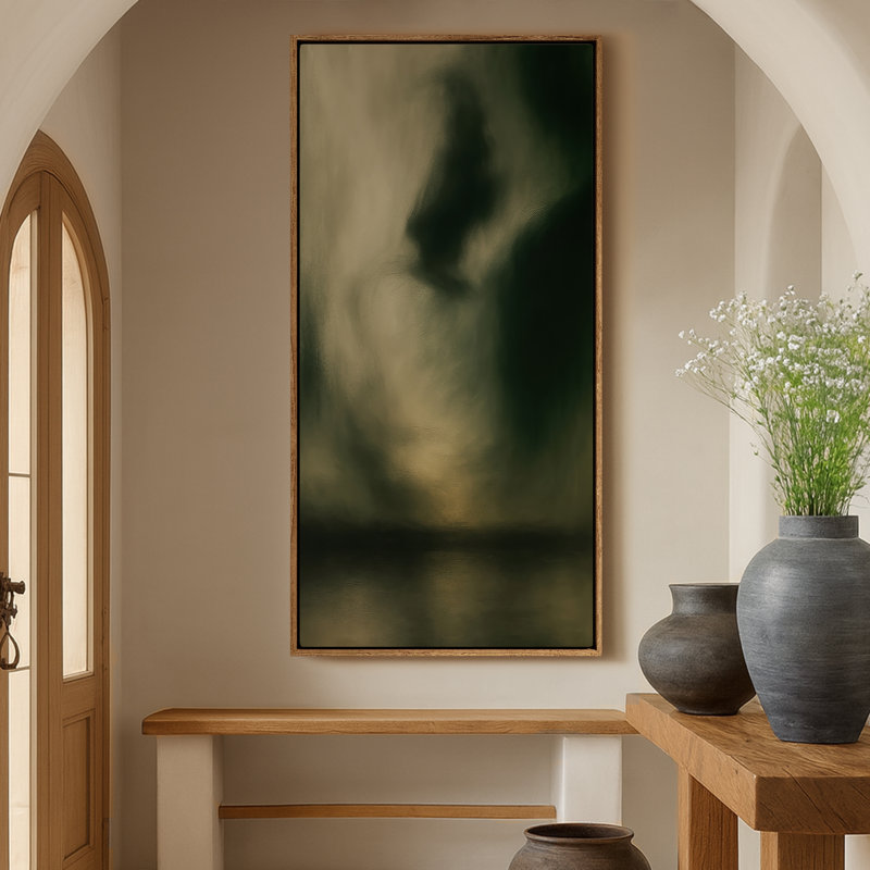 Très grand art mural rétro encadré pour art classique, H 60 po x l 30 po, Naturel
