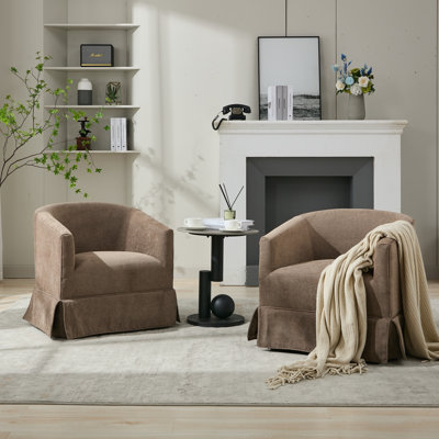 Upholstered Swivel Barrel Accent Chair with Wood Frame