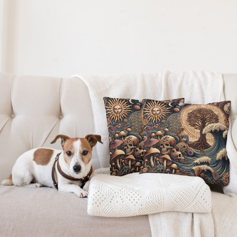 429990_Ambesonne Earthy Boho, housse de coussin, paquet de 2, bois gothique, vagues, soleil, H 16 po x l 16 po