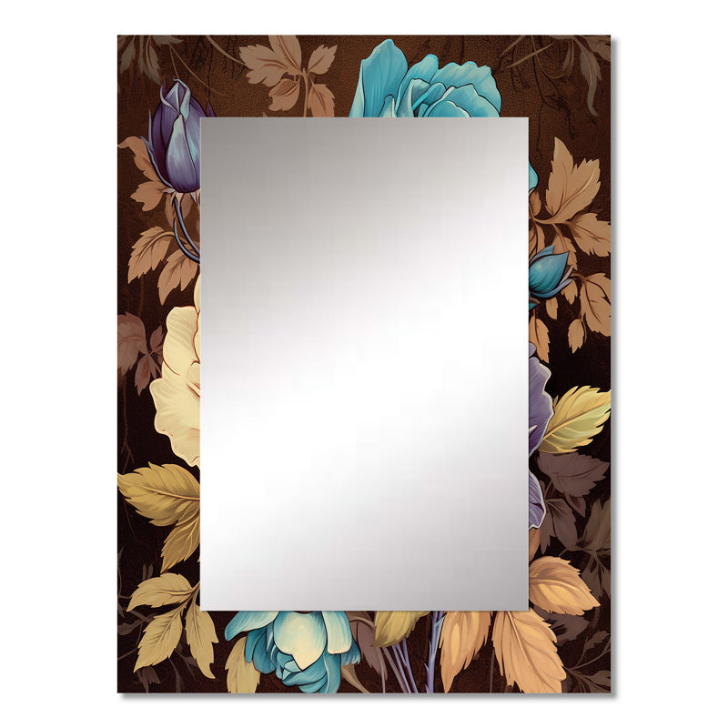 Rétro roses en fleurs rose bleu et blanc - miroir mural rose, miroir décoratif traditionnel, impression d'art en métal