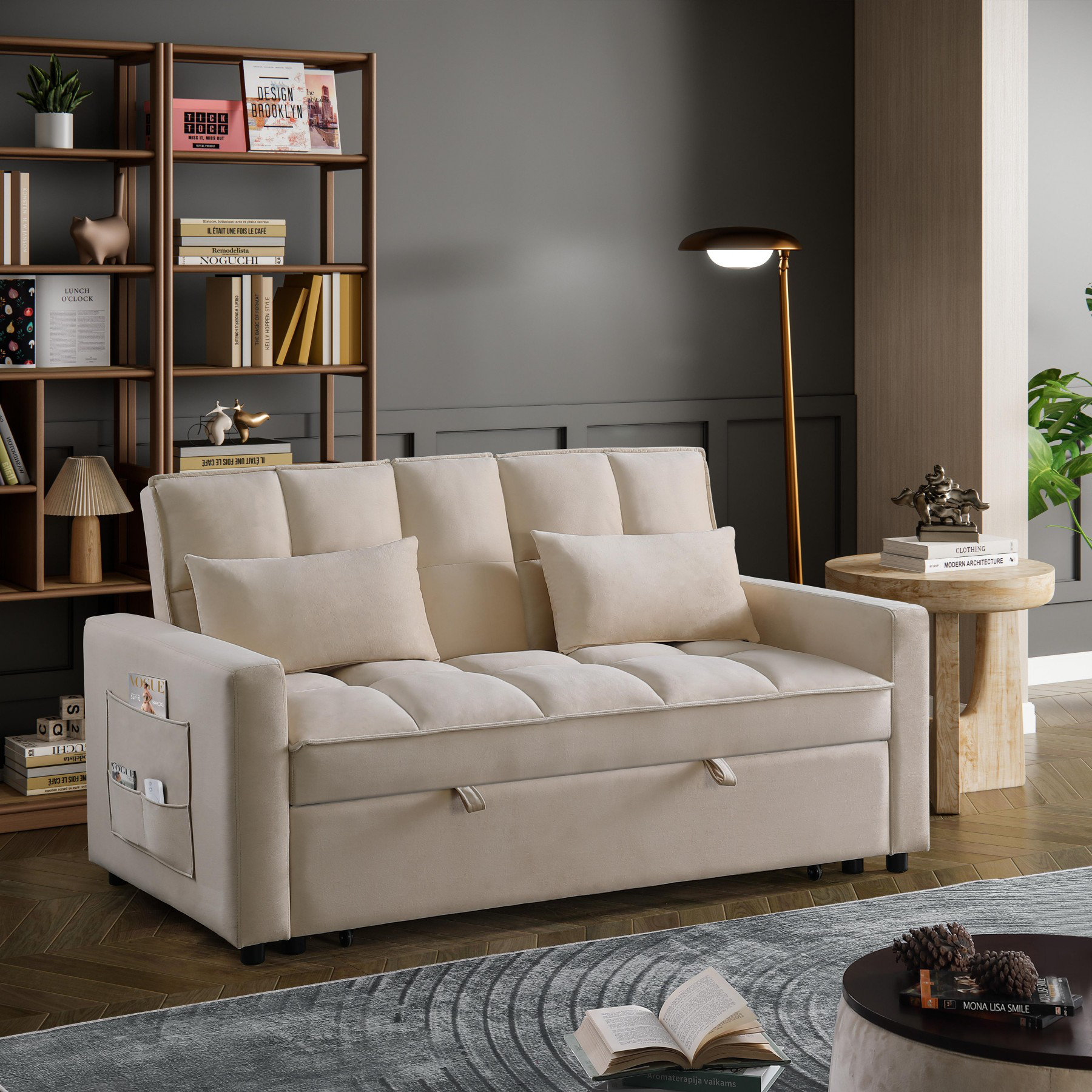 Latitude Run® 66.25'' Velvet Pull Out Sofa Sectional Wayfair