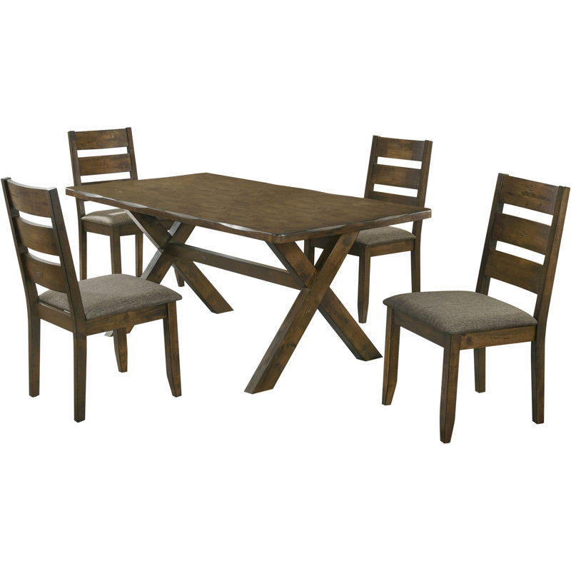 5 salles à manger rustiques avec table en bois de muscade noueuse et sièges rembourrés confortables à dossier rectangulaire pour 4 personnes