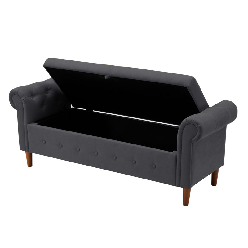 Linen Upholstered Storage Bench, Dark Gray