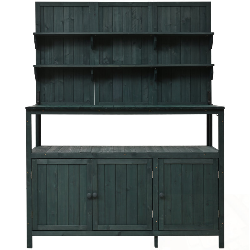 Table de rempotage en bois avec 2 tablettes, 2 armoires et 3 crochets latéraux, Vert